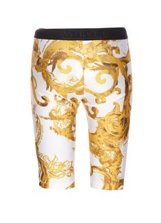 80% Polyester, 20% Elastane Elegant Summer Leggings, Cycling Pants, Gold Shorts, Versace Jeans Couture, Short Leggings, Versace Jeans, Italian Luxury, Gianni Versace, Jeans Jumpsuit