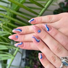 Nail Art With Evil Eye, Greek Evil Eye Nails, Greek Eye Nails, Turkish Nails, Ojo Nails, Blue Evil Eye Nails