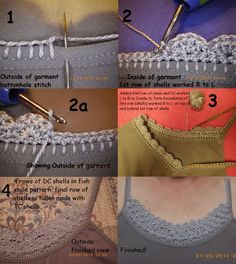 the instructions for crochet bras are shown