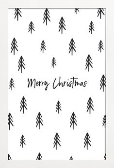 merry christmas card with black and white trees on the front, against a white background