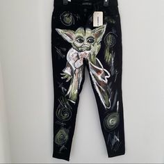 Star Wars Baby Yoda Printed Skinny Jeans Size : W30 Condition : New With Tags These Pants Are Custom Hand Printed. Skinny Jeans, Sturdy And Stretchy. Inseam : 28” Ad99 Gold Sequin Pants, Silver Pants, Maxi Jumpsuit, Sequin Pants, Floral Print Pants, Jumpsuit Chic, Star Wars Baby, Vintage Pants, Distressed Black Jeans