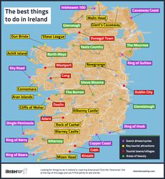 the best things to do in ireland infographical map with cities and major roads