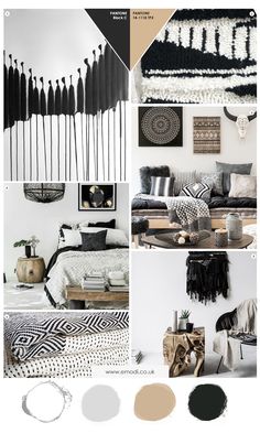 black and white bedroom decor with pops of color on the walls, bedding, rugs and pillows