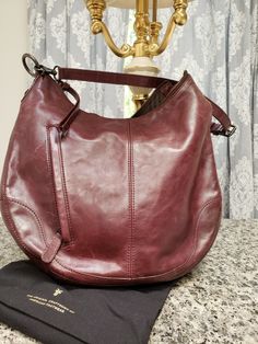 Frye - Melissa Scooped Leather Hobo Bag - Merlot Red  | eBay Designer Burgundy Shoulder Bag For Shopping, Designer Burgundy Shopping Bag, Designer Burgundy Bag For Shopping, Luxury Burgundy Crossbody Bag, Designer Burgundy Bag With Detachable Strap, Burgundy Hobo Bag With Leather Handles, Burgundy Leather Tote Hobo Bag, Burgundy Leather Hobo Bag Tote, Burgundy Leather Handle Hobo Tote Bag