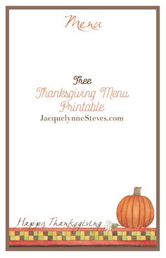 a thanksgiving menu with a pumpkin on it