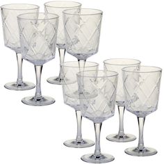 set of six crystal wine goblets with diamond design on the bottom and sides