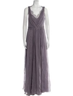 Alberta Ferretti Silk Evening GownPurpleLace & Ruffle AccentsSleeveless with V-NeckSash-Tie Closure at SideDesigner Fit: Dresses by Alberta Ferretti typically fit true to size. Silk Long Dress, Silk Dress Long, Alberta Ferretti, Long Dress, Dress Outfits, Silk, Purple, Clothes For Women, Dresses