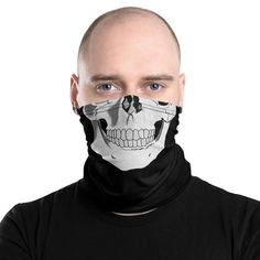 This Face Cover & Neck Gaiter is a versatile accessory that can be used as a face covering, headband, bandana, wristband, and neck warmer. Upgrade your accessory game and find a matching face shield for each of your outfits. * 95% polyester, 5% elastane (fabric composition may vary by 1%) * Fabric weight: 6.19 oz/yd² (210 g/m²) * Breathable fabric * Washable and reusable * Four-way stretch fabric that stretches and recovers on the cross and lengthwise grains * One size * Printed on one side, Scary Face, Skull Face Mask, Scary Faces, Bandana Headband, Black Neck, Skull Face, Face Cloth, Black Skulls, Dust Mask