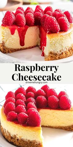 a cheesecake with raspberry topping on top