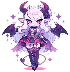 an anime character with horns and wings on her head