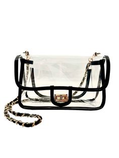 Rectangular Shoulder Bag With Clear Strap For Daily Use, Trendy Clear Crossbody Bag, Clear Crossbody Shoulder Bag For On-the-go, Trendy Black Shoulder Bag With Clear Strap, Elegant Shoulder Bag With Clear Strap, Chic Clear Shoulder Bag For Travel, Elegant Bag With Clear Strap For Daily Use, Elegant Bags With Clear Strap For Daily Use, Clear Square Bag With Clear Strap