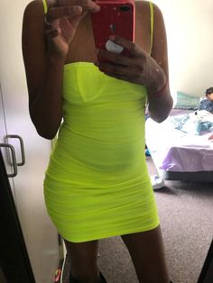 FREE SHIPPING Women Spaghetti Straps Bodycon Ruched Dress JKP3429 Beach Color, Natural Style, Ruched Dress, Strap Dress, Spaghetti Strap Dresses, Neon Yellow, Dress Length, Sleeve Styles, High Waisted Skirt