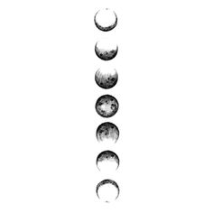 four phases of the moon are shown in black and white, with one half being drawn to