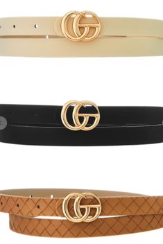 A simple twist on a classic Gucci style belt for women. Same look and feel, but without the hefty price tag. What's more, our belts come in a 3 pack so you'll always have the right color! They feature a gorgeous faux leather strap and a double o-ring buckle! 3 Pack Belt Options: Brown Multi = 1 White belt, 1 Brown Belt, 1 Black Belt Snake Multi = 1 White Snake Pattern Belt, 1 Grey Snake Pattern Belt, 1 Black Snake Pattern Belt Tan Cheetah = 1 Black solid belt, 1 Rust solid belt, 1 Tan cheetah pr