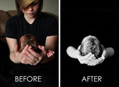 a woman holding a baby in her arms before and after breasting