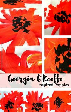 red flowers painted with black ink and the words georgia steele inspired poppys on them