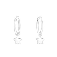 PRICES MAY VARY. STYLE: Dangling Star 12mm Hoop Earrings MATERIAL: 925 sterling silver with e-coat finishing GAUGE/BAR THICKNESS: 20GA (0.8mm) HOOP SIZE: 1mm x 12mm STAR SIZE: 5 x 5mm SOLD AS A PAIR Star Earrings Stud Silver, Simple Silver Earrings Star, Brandy Melville Star Earrings, Star Earrings Dangle, Sterling Silver Star Earrings, Star Hoop Earrings, Silver Star Earrings, Hanging Stars, Star Silver