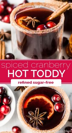 an image of hot toddy with cinnamon and cranberry toppings on top