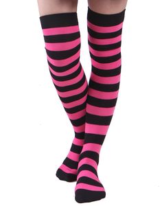 PRICES MAY VARY. Add some color to your wardrobe with a pair of fashionably cute and sexy thigh-high striped stockings Poly-cotton blend is both soft and breathable; Perfect accessory to pair with your favorite winter boots Stockings are thick and comfortable to keep you warm all year round Represent your favorite sports team by sporting their colors SIZE UPDATED FEB 8 2016 |Length: Knee High: 20" (50 cm) Opaque Stockings, Monster High Clothes, Silly Clothes, High Clothes, Striped Stockings, Pink Socks, Over The Knee Socks, Black Socks, Black Knees