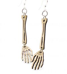 Skeleton Hand Wood Earrings made from Eco Friendly Wood Skeleton Earrings, Skeleton Hand, Skeleton Hands, Wood Necklace, Jewelry Tree, Touching You, Laser Cut Wood, Wood Earrings, Display Cards