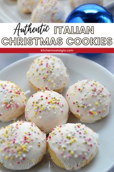 italian christmas cookies with sprinkles on a white plate