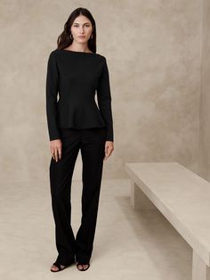 Zarah Peplum Sweater Top | Banana Republic Black Peplum Top Outfit, Peplum Top Outfits, Black Peplum Top, Peplum Sweater, Pencil Skirt Outfits, Black Peplum, Top Banana, Boatneck Sweater, Women's Sweaters