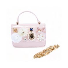 Doe a Dear Floral & Charms Patent Leather Purse. Comes with detachable gold chain. Dimension: 5-1/2" Width x 3-3/4" Height x 2" Base Depth. Summer Hats, Swimwear Accessories, Hair Accessories Headbands, Leather Purses, Patent Leather, Purse Wallet, Gold Chains, Winter Hats, Wallet