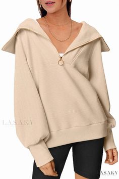 Lasaky - Relaxed Fit Collared Zip-up Sweater Oversized Sweatshirt Outfit, Lantern Sleeve Top, Heavy Sweaters, Y2k Clothes, Zippered Sweater, Costume Intero, Sweatshirt Outfit, Half Zip Pullover, Loose Tops