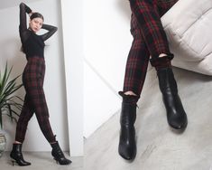 "deadstock vintage 1990s plaid high waist pants> tapered legs> fixed stirrup leg openings> side concealed zipper fastening> unlined label> not listed [ made in italy ] material> pure virgin wool size> < fit like [women's] S/ M waist> 70cm hips> 100cm length> 104cm rise> 75cm inseam> 37cm condition> excellent vintage condition> new with original tags attached | model is 174 cm [5'8\"] and measures 80-61-90 cm [31\"-24\"-35\"] |" Stirrup Pants, High Waist Pants, Womens Pants, Buckle Shoes, Stirrups, Wool Plaid, Waist Pants, Cheetah Print, High Waisted Pants