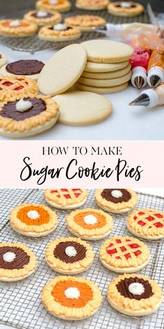 how to make sugar cookie pies on a cooling rack with cookies in the background