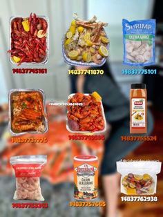 an image of various foods that are in plastic containers and labeled with the names on them