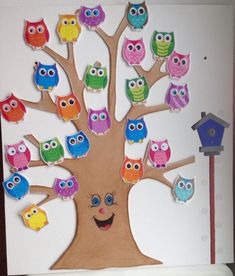 an owl family tree made out of cut outs