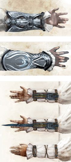 three different views of an arm and hand from the movie star wars, including one with claws