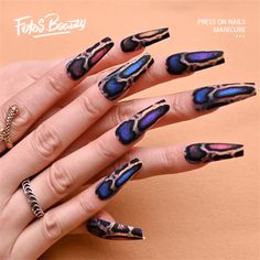 Click here to view more Fofosbeauty Press On Nails at lower price! Fofosbeauty--Press on nails 24 Pieces set 12 different sizes. Artificial nails design your own nails for weddings, parties, weekend dating, or special occasions. Acrylic nails art accessories design 24 pcs set full nail design fake nail tips with free nail glue sticker sheet and mini nail file. These tools can help you wear fake nails better, and the operation is easy and convenient for everyone. Clip-on nails have different size Scorpion Nails, Fake Nails Long, Long Press On Nails, Coffin Press On Nails, Nails Set, Fake Nails With Glue, Snake Pattern, Dark Nails, Snake Patterns