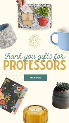 the words thank you gifts for professionals are shown above pictures of various items and candles