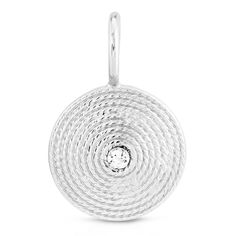 Zena Pendant is brass plated Rhodium-SilverPendant has a protective coating to prevent from wear and tarnishing.Round rope texture pendant measures .75"with a Swarovski Crystal center stone.Handmade in the USA Rope Texture, Hypoallergenic Jewelry, Demi Fine Jewelry, Jewelry Pouch, Jewelry Plate, Precious Metals, Braided Rugs, Swarovski Crystal, Semiprecious Stones