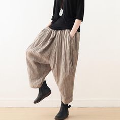 Cotton And Linen Lantern Wide-leg Pants Wide Legged Trousers, Loose Linen Pants, Summer Linen Pants, Linen Harem Pants, Plus Size Linen, Maxi Pants, Pants Linen, Drop Crotch Pants, Harem Pants Women