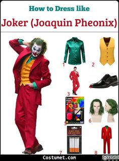 the joker costume is shown with instructions to make it look like he's about to be