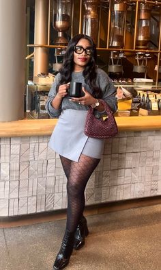 Skirt And Jacket Outfit Classy, Plaid Skirt Doc Martens Outfit, Black Skirt With Brown Boots, Apricot Skirt Outfit, Fall Skirt Outfits Black Women, Outfits For Wine Tasting, Skirts For Curvy Women, Tweed Mini Skirt Outfit, Winery Outfit Fall