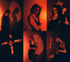 four different images of a woman in front of a cross