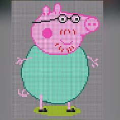 a cross stitch pattern of pep the pig wearing glasses