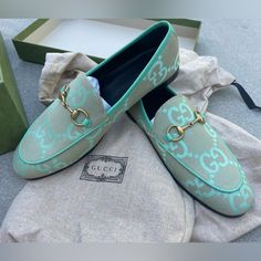 Gucci Canvas Loafers! Brand New Never Worn! Comes With The Box And The Dust Bag. Luxury Green Loafers, Luxury Green Loafers For Work, Luxury Green Loafers For Office, Designer Formal Flats, Canvas Loafers, Gucci Loafers, Shoes Gucci, Gucci Shoes, The Box