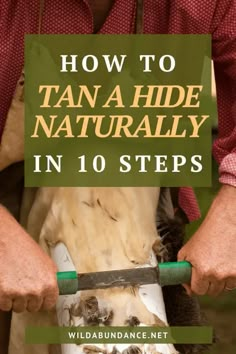 a man holding a horse with the words how to tan a hide naturally in 10 steps