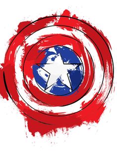 the captain's shield is painted in red, white and blue with a star on it