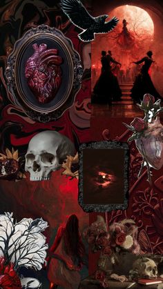 a collage of images with skulls and flowers