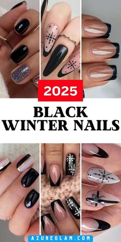 2024 Nails Trend Winter, Dark Christmas Nail Ideas, Almondetto Nails Designs, Elegant Winter Nail Designs, Winter Acrylic Nails Ideas, December Nails Almond, Goth Holiday Nails, Black Nails Ideas Almond, 2024 Winter Nails