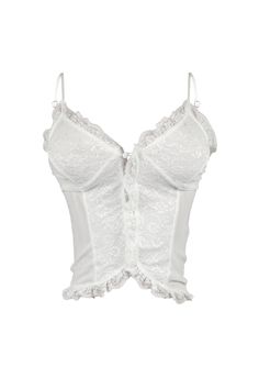 Mesh contrast bustier cami top featuring lace trim detail Adjustable shoulder straps We recommend wearing pasties or no bra with this garment Runs true to size 95% Polyester 5% Spandex Aaliyah is in size S Height: 5'0" Bust: 34" Waist: 24" Hips: 44" White Camisole With Contrast Lace For Summer, White Contrast Lace Camisole For Summer, Lace Camisole Tank Top With Straps, White Contrast Lace Cami Camisole, White Camisole With Contrast Lace, White Lace Contrast Camisole, White Contrast Lace Camisole, Lace Cami Crop Top With Lace Trim, Lace Cami Tank Top With Straps