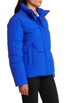 Get ready for temperature dips in this minimalist puffer jacket that delivers style and warmth—all in one layer. A covered placket and high collar keep chills at bay. 26" length (size Medium) Stand collar Front welt pockets Lined, with 100% polyester fill 100% polyester Made in China Down Puffer Jacket With Zipper Closure, Solid Color Down Puffer Jacket With Zipper, Solid Down Puffer Jacket With Zipper Closure, Versatile Nylon Puffer Jacket For Cold Weather, Blue Weatherproof Puffer Jacket For Winter, Blue Weatherproof Puffer Jacket For Cold Weather, Cold Weather Solid Puffer Jacket With Padded Collar, Solid Puffer Jacket With Padded Collar For Cold Weather, Insulated Down Puffer Jacket