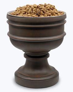 a bowl filled with dog food sitting on top of a table