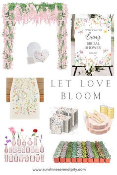 a collage of different items that include flowers, plants and other things to make it look like a wedding